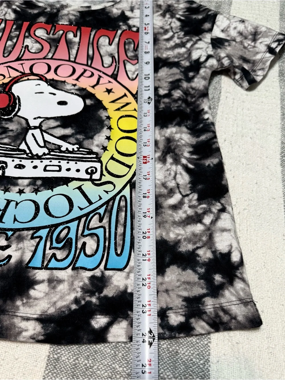 Justice Snoopy SZ 12/14 Black & White Tie-dye Short Sleeve Tee Cotton Peanuts